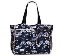 Fabrizio Strandtasche groß XXL viele Taschen Freizeittasche Urlaubstasche Sommer mit Reißverschluss (Schwarz)