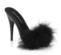 Fabulicious Damen POISE-501F Sandale, Schwarz (black satin-marabou fur/black), 42 EU