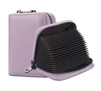 FACATH RFID-Blockierung Kreditkarteninhaber 20 Kartenfächer Kreditkarteninhaber Echtleder kleines Kartenetui für Frauen oder Männer Akkordeon Brieftasche mit Reißverschluss (Lila)