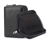 FACATH RFID-Blockierung Kreditkarteninhaber 20 Kartenschlitze Kreditkarteninhaber Echtleder kleines Kartenetui für Frauen oder Männer Akkordeon Brieftasche mit Reißverschluss (Schwarz)