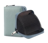 FACATH RFID-Blockierung Kreditkarteninhaber 20 Kartenschlitze Kreditkarteninhaber Echtleder kleines Kartenetui für Frauen oder Männer Akkordeon Brieftasche mit Reißverschluss (Blau)