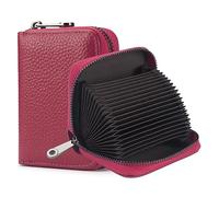 FACATH RFID-Blockierung Kreditkarteninhaber 20 Kartenschlitze Kreditkarteninhaber Echtleder kleines Kartenetui für Frauen oder Männer Akkordeon Brieftasche mit Reißverschluss (Rosa rot)