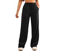 FACDIBY Damen-Sporthose mit weitem Bein, Stretch, hohe Taille, mit Kordelzug und Taschen, Schwarz, S