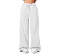 FACDIBY Damen-Sweathose aus Fleece, weites Bein, Winter, warm, Thermisch, gerades Bein, Sweathose mit Taschen, Weiss/opulenter Garten, M