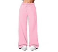FACDIBY Damen-Sweathose aus Fleece, weites Bein, Winter, warm, Thermisch, gerades Bein, Sweathose mit Taschen, Pink, Groß