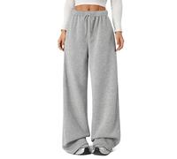 FACDIBY Damen-Sweathose aus Fleece, weites Bein, Winter, warm, Thermisch, gerades Bein, Sweathose mit Taschen, GRAU, Groß