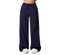 FACDIBY Damen-Sweathose aus Fleece, weites Bein, Winter, warm, Thermisch, gerades Bein, Sweathose mit Taschen, Marineblau, M