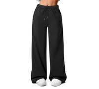 FACDIBY Damen-Sweathose aus Fleece, weites Bein, Winter, warm, Thermisch, gerades Bein, Sweathose mit Taschen, Schwarz, S