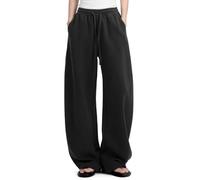 FACDIBY Damen-Sweathose mit Fleece-Futter, weites Bein, Baumwolle, elastischer Taillenbund mit Taschen, Schwarz, S
