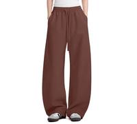 FACDIBY Damen-Sweathose mit Fleece-Futter, weites Bein, Baumwolle, elastischer Taillenbund mit Taschen, Kaffee, S