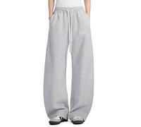 FACDIBY Damen-Sweathose mit Fleece-Futter, weites Bein, Baumwolle, elastischer Taillenbund mit Taschen, GRAU, M