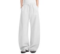 FACDIBY Damen-Sweathose mit Fleece-Futter, weites Bein, Baumwolle, elastischer Taillenbund mit Taschen, Weiss/opulenter Garten, Groß