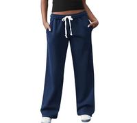 FACDIBY Damen-Sweathose mit weitem Bein, hohe Taille, Weite Passform, Kordelzug, gerades Bein, Sweathose, Marineblau, X-Groß