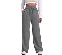 FACDIBY Jogginghose mit weitem Bein für Damen, elastisch, hohe Taille, Kordelzug, lockere Hose mit Taschen, grau dunkel, XX-Large