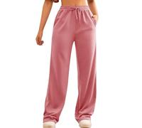 FACDIBY Jogginghose mit weitem Bein für Damen, elastisch, hohe Taille, Kordelzug, lockere Hose mit Taschen, Pink, S