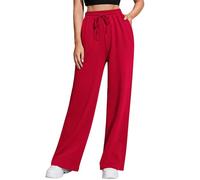 FACDIBY Jogginghose mit weitem Bein für Damen, elastisch, hohe Taille, Kordelzug, lockere Hose mit Taschen, Rot/Ausflug, einfarbig (Getaway Solids), X-Groß