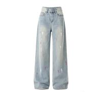 FACULX Weite Damen Jeanshose Hoher für Bund Polyester Stoff Weite Damen | Weiter Schnitt, hoher für bund, lang, lockerer Sitz, ideal für entspannte Tage