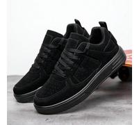 (Fällt klein aus) Herren bequeme High-Top Leder Patchwork Paar Freizeitschuhe, klassische schnürung rein schwarz Retro flache Walkingschuhe mit Stoßab