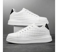 (Fällt klein aus) Klassische schwarz-weiße Herren Sneaker mit zufälligem Muster, bequem für Paar, modische Outdoor-Schnürschu he aus Leder mit Flicken