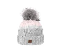 Faera Damen Beanie Bommelmütze mit Kunstfell und Thermo-Fleece Strickmütze Zopf Farbverlauf, Farben:Rosa, Größe:One Size