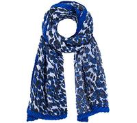 Faera Damen Schal mit Leoparden-Muster plissiert und eingefasst weich und leicht Einheitsgröße in verschiedenen Farben, SCHAL Farbe:Blau