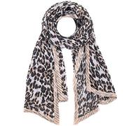 Faera Damen Schal mit Leoparden-Muster plissiert und eingefasst weich und leicht Einheitsgröße in verschiedenen Farben, SCHAL Farbe:Beige