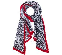 Faera Damen Schal mit Leoparden-Muster plissiert und eingefasst weich und leicht Einheitsgröße in verschiedenen Farben, SCHAL Farbe:Rot