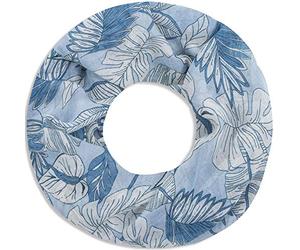 Faera Damen Schal weich und leicht florales Muster aus Blättern und Blüten Loopschal Rundschal in verschiedenen Farben, SCHAL Farbe:Hellblau