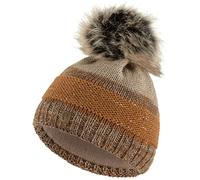 Faera Mütze Damen Wintermütze Pailletten gefüttert mit Fleecefutter Winter Herbst Bommelmütze Beanie Mädchen 74, Farbe:Hellbraun