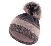 Faera Mütze Damen Wintermütze Pailletten gefüttert mit Fleecefutter Winter Herbst Bommelmütze Beanie Mädchen 74, Farbe:Braun
