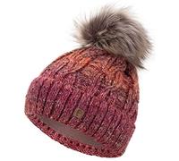 Faera Wintermütze Mütze Damen gefüttert mit Pailletten Bommelmütze Fleecefutter Winter Strickmütze Beanie-Mütze, Farbe:Rot