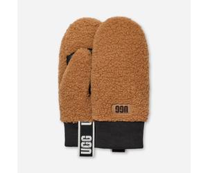 Fäustlinge aus UGG®fluff mit Logo-Tape für Damen in Brown, Größe L/XL, Fleece 101099-CHE-L/XL