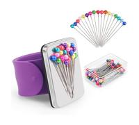 Faeymth Magnetisches Nadelkissen-Armband mit 100 Stück 1,5-Kugelkopf-Nähnadeln-Set Aus Silikon-Armband-Nadelhalterung für Quilten B