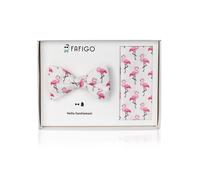 FAFIGO "Crockett", Fliege Einstecktuch Set in Cremeweiß mit pinken Flamingos