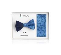 FAFIGO "Grillo", Fliege Einstecktuch Set in Blau und Flora aus Seide