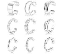 FAINCA 9 Stück Ohrklemme Ohne Ohrlochstechen Ear Cuff Set für Damen Verstellbar Earcuff Minimalistisches Design Ohrringe Ohne Ohrloch Glatt für Partys Hochzeiten Alltag Arbeit (Silber)