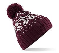 Fair Isle Snowstar Beanie Hat with Pom Pom kastanienbraun/Weiß