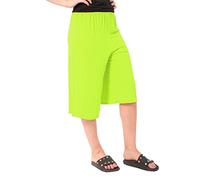 FAIRY BOUTIQUE 3/4-Hose für Damen, 3/4-Größe, kurze Hose, einfarbig, elastischer Bund, weites Bein, bauchfreie Hose, Culottes, neongelb, 50-52