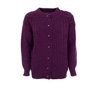 FAIRY BOUTIQUE Aran Damen Strickjacke mit Zopfmuster, langärmelig, 7 Knöpfe, 2 Taschen, Rundhalsausschnitt, violett, 46-48