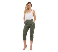 FAIRY BOUTIQUE Caprihose für Damen, Kirschbeere, 3/4-Hose, elastische Baumwolle, Stretch, kurze Hose, Übergröße 38-52, khaki, 50