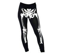 FAIRY BOUTIQUE Damen-Leggings mit Skelett-Knochen-Aufdruck, volle Länge, für Halloween, dehnbare Hose, Schwarz , 24-26