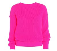 FAIRY BOUTIQUE Damen Pullover mit langen Ärmeln, gestrickt, Netzstoff, Übergröße, Rundhalsausschnitt, lockere Passform, neon pink, 42-44