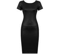 FAIRY BOUTIQUE Damen Stretch-Kleid, Wet-Look, Flügelärmel, U-Ausschnitt, PVC, figurbetont, Übergröße 34-54, Schwarz , 50-52