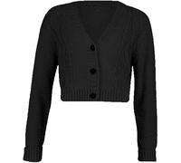 FAIRY BOUTIQUE Damen Strickjacke mit 3 Knöpfen, bauchfrei, grob, mit Zopfmuster, Schwarz , 34-36