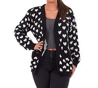 FAIRY BOUTIQUE Damen Strickjacke mit Totenkopf-Druck, vorne offen, lange Ärmel, Herzen mit Taschen, Cardigan-Top, Schwarz Herz, 42-44