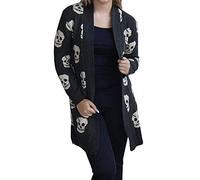 FAIRY BOUTIQUE Damen Strickjacke mit Totenkopf-Druck, vorne offen, lange Ärmel, Herzen mit Taschen, Cardigan-Top, Anthrazit Totenkopf, 38-40