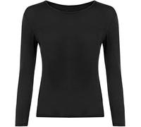 FAIRY BOUTIQUE Damen-T-Shirt, einfarbig, langärmlig, dehnbar, Rundhalsausschnitt, Freizeitkleidung, Schwarz , 46-48