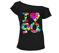 FAIRY BOUTIQUE® Damen-T-Shirt mit Slogan-Druck, Übergröße, kurzärmelig, bedruckt, Baggy, dehnbar, lässig, Sommer-Shirt, Top, Übergröße 36-50, I Love Multi 90s Schwarz, 46-48