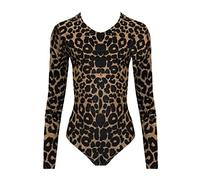 FAIRY BOUTIQUE Langarm-Body mit Rundhalsausschnitt und Aufdruck für Mädchen, Leopardenbraun, 11-12 Años