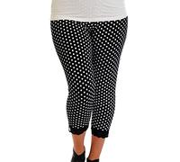 FAIRY TRENDZ Damen-Leggings mit Spitzenbesatz, 3/4-Länge, dehnbar, weiche Spitze, Schwarz / Weiß gepunktet, 42-44